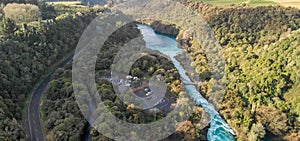Aerial panoramic view of Huka Falls landscape, Taupo - New Zealand