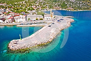 Aerial panoramic view of Karlobag waterfront and turquoise sea