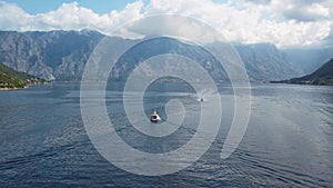 Aerial panoramic view of Kotor Bay or Boka Kotorska Tourist resort of Montenegro