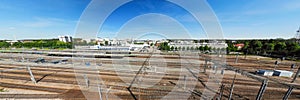 Aerial panoramic view of Kouvola railway station and city center