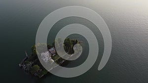 Aerial panoramic view of Lake Iseo and Monte Isola at sunset