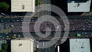 Aerial Panoramic View Of Largescale Public Gatherings : Drone Footage Bird\'s Eye (Generative AI)