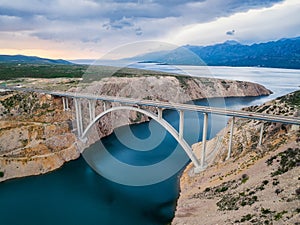 Aerial panoramic view with Maslenica bridge