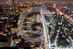 Aerial panoramic view of Mexico City with light trails