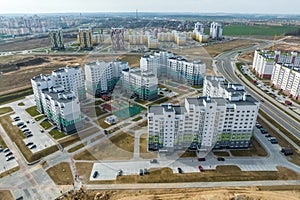 aerial panoramic view of modern residential area of high-rise buildings