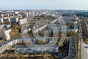 aerial panoramic view of modern residential area of high-rise buildings