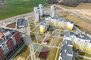 aerial panoramic view of modern residential area of high-rise buildings