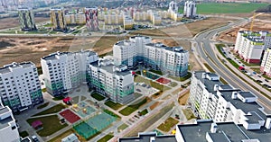 aerial panoramic view of modern residential area of high-rise buildings