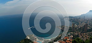 Aerial Panoramic view of Monaco, France and the Mediterranean sea / Cote d`Azur