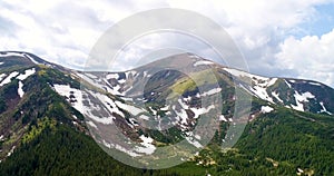 Aerial panoramic view of Mount Hoverla or Goverla, Ukraine Carpathian mountains.