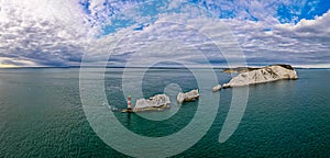 Aerial panoramic view of the Needles of Isle of WIght