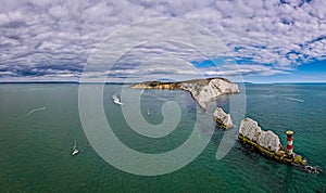 Aerial panoramic view of the Needles of Isle of WIght