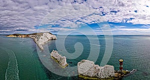 Aerial panoramic view of the Needles of Isle of WIght