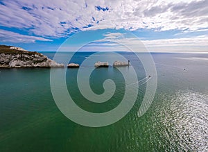 Aerial panoramic view of the Needles of Isle of WIght