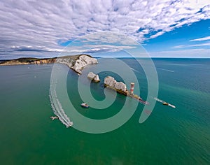 Aerial panoramic view of the Needles of Isle of WIght