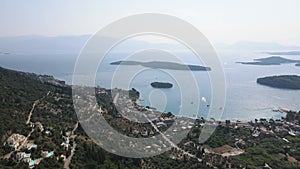 Aerial panoramic view of Nidri Bay at Lefkada Island, Ionian Islands, Greece