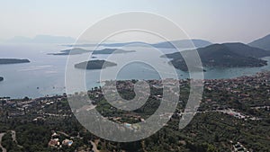 Aerial panoramic view of Nidri Bay at Lefkada Island, Ionian Islands, Greece