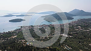 Aerial panoramic view of Nidri Bay at Lefkada Island, Ionian Islands, Greece