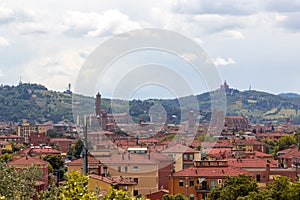 Aerial panoramic view of old Bologna city