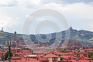 Aerial panoramic view of old Bologna city