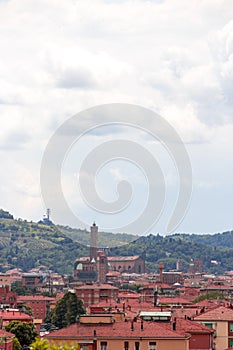 Aerial panoramic view of old Bologna city