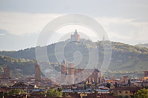 Aerial panoramic view of old Bologna city