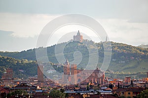 Aerial panoramic view of old Bologna city