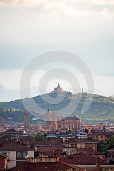 Aerial panoramic view of old Bologna city