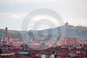 Aerial panoramic view of old Bologna city