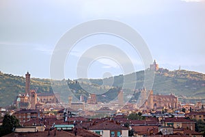 Aerial panoramic view of old Bologna city