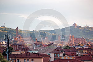 Aerial panoramic view of old Bologna city