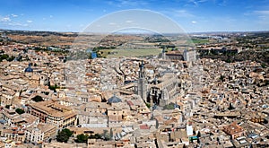 Aerial panoramic view of the old city on the hill of Toledo, Spain