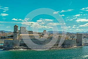 Aerial panoramic view on old port in Marseille