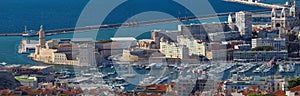 Aerial panoramic view on old port in Marseille, France