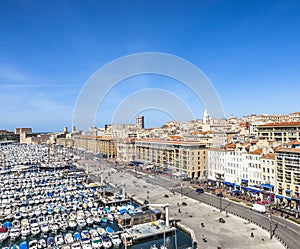 Aerial panoramic view on old port in Marseille