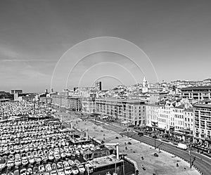 Aerial panoramic view on old port in Marseille