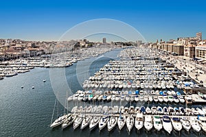 Aerial panoramic view on old port in Marseille