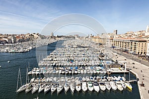 Aerial panoramic view on old port in Marseille