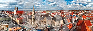 Aerial panoramic view of Old Town, Munich, Germany