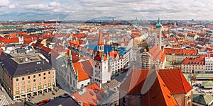 Aerial panoramic view of Old Town, Munich, Germany