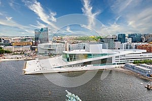 Aerial panoramic view of the Oslo Opera House and new business quarter in Oslo photo