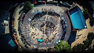 Aerial Panoramic View Of Outdoor Concerts : Drone Footage Bird\'s Eye (Generative AI)