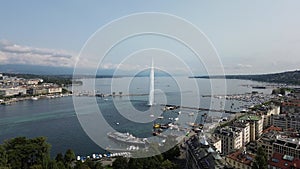 Aerial panoramic view over Geneva city in Switzerland