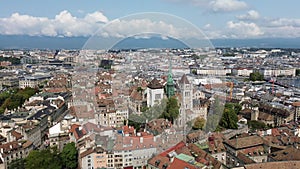 Aerial panoramic view over Geneva city in Switzerland