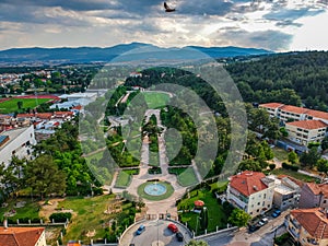 Aerial panoramic view over Kozani city, Greece