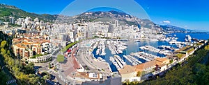 Aerial panoramic view over Monaco city