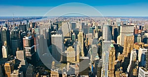 Aerial panoramic view over upper Manhattan
