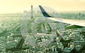 Aerial panoramic view of Paris with the Eiffel tower