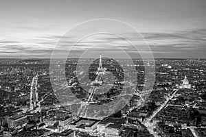 Aerial panoramic view of Paris skyline, France