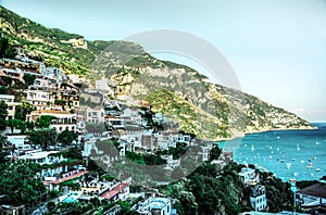 Aerial panoramic view on Positano on Amalfi coast, Campania, Italy